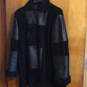 Tauros Creation Black Leather & Fabric Coat Large